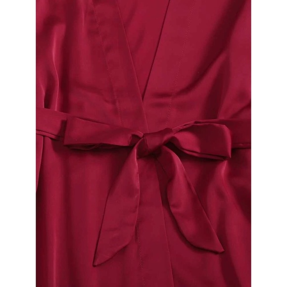 Fefi 5pcs Satin Contrast Lace Belted Night Set - Picture 4 of 8